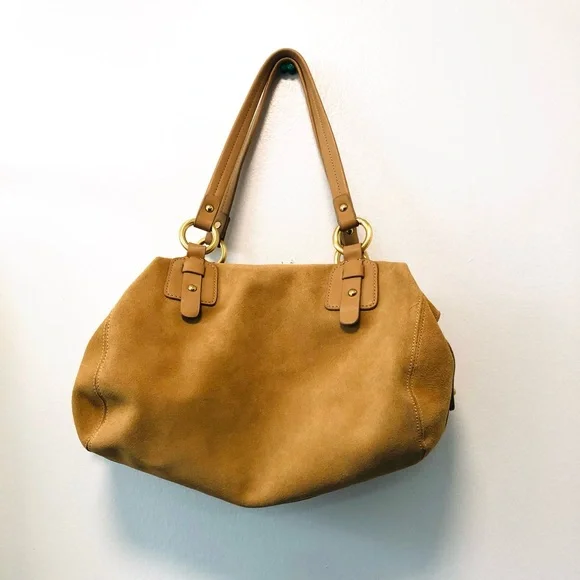 Liz Claiborne small satchel, suede leather, ginger yellow, zip closure. - Picture 2 of 6